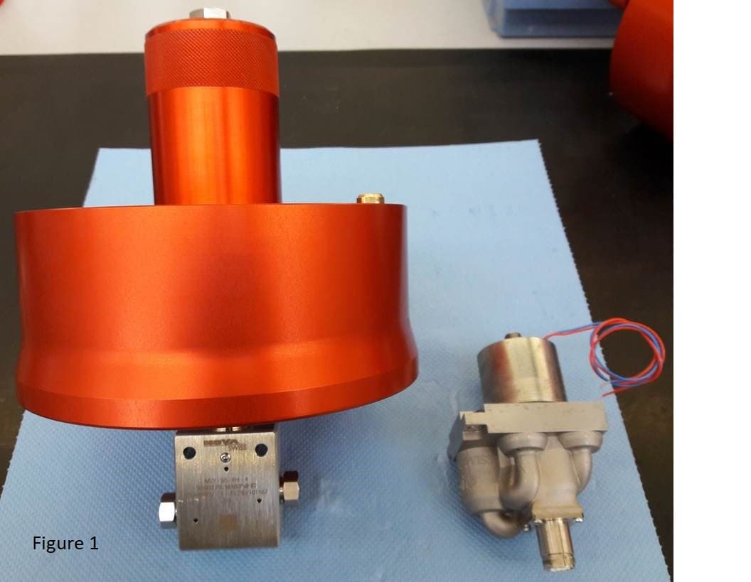 Fig 1: Left: pneumatically actuated valve; Right: Nova iSV with plug for sensor wiring and magnetic